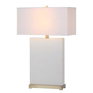 Lampes Lexington II (lot de 2) Blanc - Métal - Cuir véritable - Textile - 45 x 70 x 20 cm