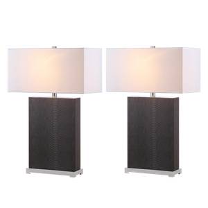 Lampes Lexington II (lot de 2) Blanc - Métal - Cuir véritable - Textile - 45 x 70 x 20 cm