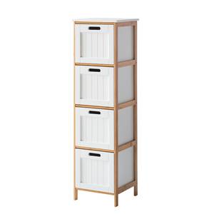 Armoire salle de bain Jakob Partiellement en bambou massif - Blanc mat / Bambou - Hauteur : 111 cm