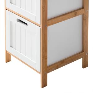 Armoire salle de bain Jakob Partiellement en bambou massif - Blanc mat / Bambou - Hauteur : 111 cm