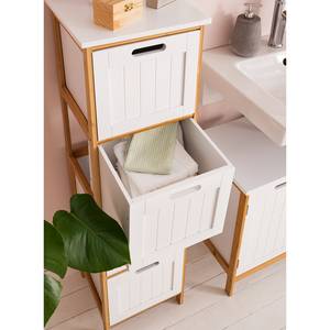 Armoire salle de bain Jakob Partiellement en bambou massif - Blanc mat / Bambou - Hauteur : 111 cm