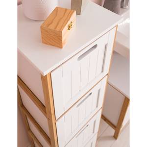 Armoire salle de bain Jakob Partiellement en bambou massif - Blanc mat / Bambou - Hauteur : 111 cm