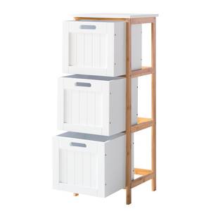 Armoire salle de bain Jakob Partiellement en bambou massif - Blanc mat / Bambou - Hauteur : 86 cm