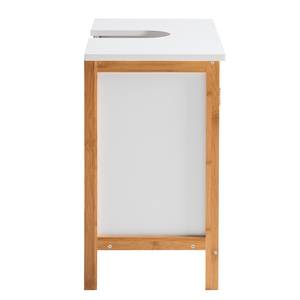 Meuble sous lavabo Jakob Partiellement en bambou massif - Blanc mat / Bambou