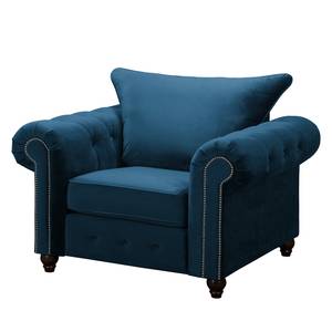 Fauteuil Solita Velours - Bleu foncé - Sans repose-pieds