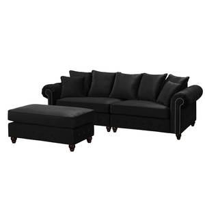 Bigsofa Solita Samt - Schwarz - Mit Hocker