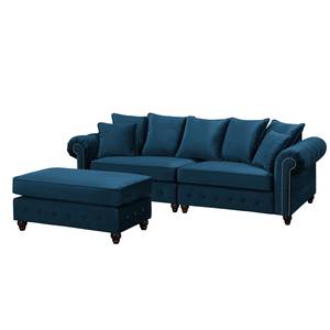 Bigsofa Solita Samt - Dunkelblau - Mit Hocker