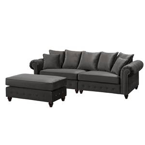 Bigsofa Solita Samt - Grau - Mit Hocker