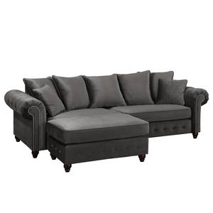 Bigsofa Solita Samt - Grau - Mit Hocker