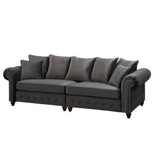 Bigsofa Solita Samt - Grau - Mit Hocker