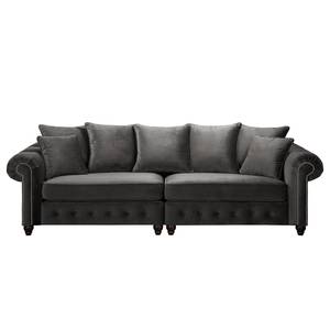 Bigsofa Solita Samt - Grau - Mit Hocker