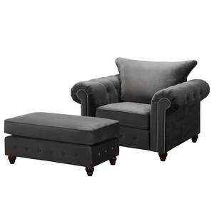 Fauteuil Solita fluweel - Grijs - Met hocker