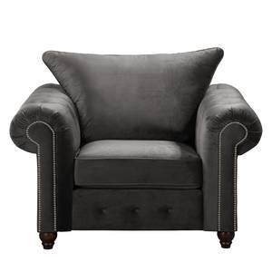 Fauteuil Solita fluweel - Grijs - Met hocker