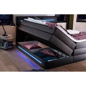 Letto boxspring Lights incl. coprimaterasso &amp; illuminazione - ecopelle - nero - Nero - 180 x 200cm - 2 contenitori