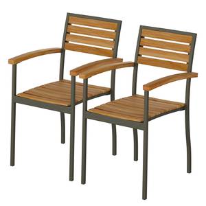 Chaises de jardin Lanai (lot de 2) Acacia massif / Acier - Acacia / Anthracite