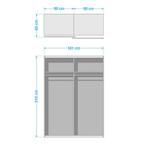 Armoire à portes coulissantes Panorama Imitation chêne Sonoma - Blanc alpin / Blanc brillant - Largeur : 181 cm