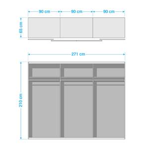 Zweefdeurkast Panorama Metallic grijs - Sonoma eikenhouten look/wit glas - Breedte: 271 cm