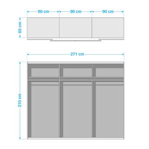 Armoire à portes coulissantes Panorama Imitation chêne Sonoma - Blanc alpin / Blanc brillant - Largeur : 271 cm