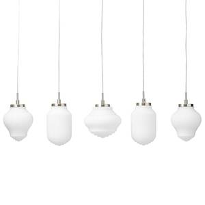 Hanglamp Tanic III Melkglas/staal - 5 lichtbronnen - Wit