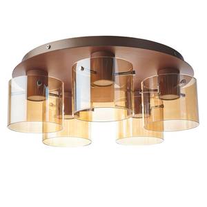 LED-plafondlamp Beth III Glas/staal - 5 lichtbronnen - Bruin