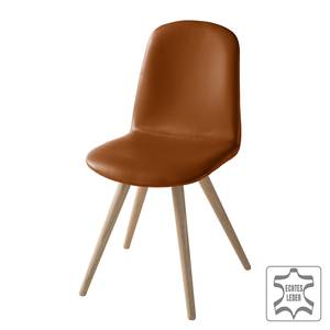 Polsterstuhl Stave II (2er-Set) Echtleder / Eiche massiv - Eiche Hell - Cognac - Beige