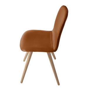 Chaises capitonnées Stave II (lot de 2) Cuir véritable / Chêne massif - Chêne clair - Cognac - Beige