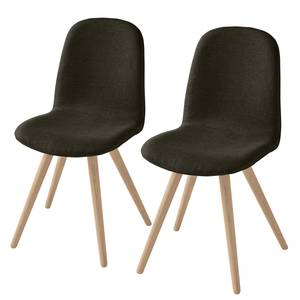 Stoelen Stave I (set van 2) Geweven stof/massief eikenhout - licht eikenhout - Bruin - Beige