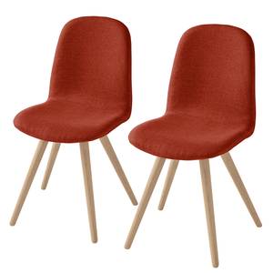 Stoelen Stave I (set van 2) Geweven stof/massief eikenhout - licht eikenhout - Rood - Beige