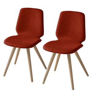 Stoelen Stave III (set van 2) Geweven stof/massief eikenhout - licht eikenhout - Rood - Beige