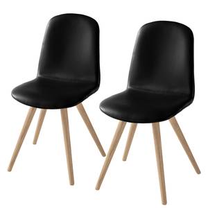 Chaises capitonnées Stave II (lot de 2) Cuir véritable / Chêne massif - Chêne clair - Noir - Beige