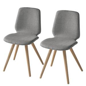 Chaises capitonnées Stave III (lot de 2) Tissu / Chêne massif - Chêne clair - Gris clair - Beige