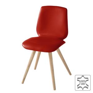 Stoelen Stave IV (set van 2) Echt leer/massief eikenhout - licht eikenhout - Rood - Beige