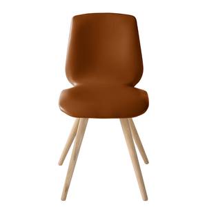 Chaises capitonnées Stave IV (lot de 2) Cuir véritable / Chêne massif - Chêne clair - Cognac - Beige