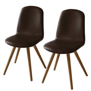 Stoelen Stave II (set van 2) Geweven stof/massief walnotenhout - walnotenhout - Bruin - Zwart