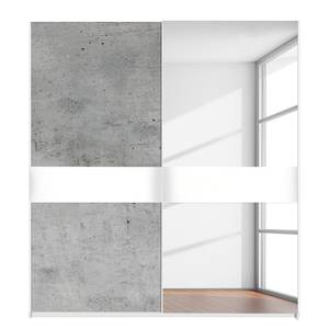 Zweefdeurkast Weimar betonnen look/spiegel & glas: wit - Beton look/Wit glas - Breedte: 135 cm