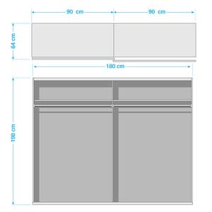 Armoire à portes coulissantes Weimar imitation béton / miroir et verre blanc - Imitation béton / Verre blanc - Largeur : 180 cm