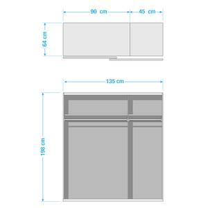 Schwebetürenschrank Weimar Schlammeiche Dekor / Spiegel & Glas Grau - Schlammeiche Dekor / Glas Grau - Breite: 135 cm