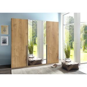 Draaideurkast Vanea eikenhouten planken-look - Eiken planken look - Breedte: 225 cm - 3 spiegeldeuren