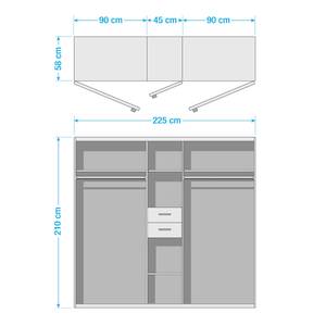 Drehtürenschrank Vanea Weiß / Graphit - Weiß / Graphit - Breite: 225 cm - 2 Spiegeltüren