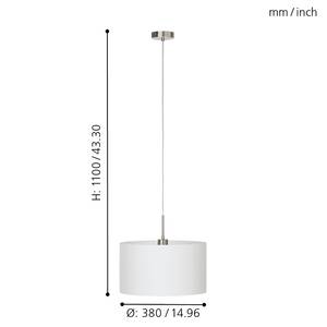 Suspension Pasteri III Tissu mélangé / Acier - 1 ampoule - Blanc - Largeur : 38 cm