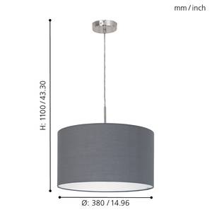 Suspension Pasteri III Tissu mélangé / Acier - 1 ampoule - Gris - Largeur : 38 cm