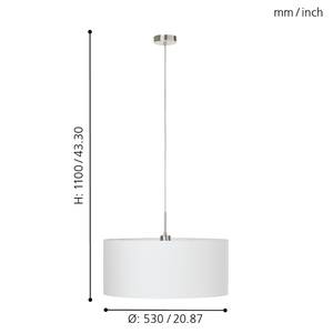 Suspension Pasteri III Tissu mélangé / Acier - 1 ampoule - Blanc - Largeur : 53 cm