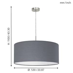 Hanglamp Pasteri III textielmix / staal - 1 lichtbron - Grijs - Breedte: 53 cm