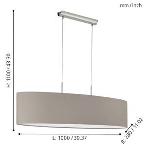 Hanglamp Pasteri IV textielmix / staal - 2 lichtbronnen - Cappuccinokleurig - Breedte: 100 cm