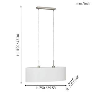 Suspension Pasteri IV Tissu mélangé / Acier - 2 ampoules - Blanc - Largeur : 75 cm