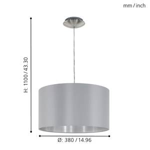 Suspension Maserlo I Tissu mélangé / Acier - 1 ampoule - Argenté