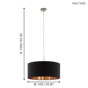 Suspension Pasteri I Tissu mélangé / Acier - 1 ampoule - Noir - Diamètre : 53 cm