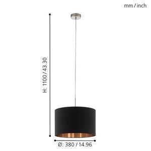Hanglamp Pasteri I textielmix / staal - 1 lichtbron - Zwart - Diameter: 38 cm