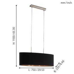 Hanglamp Pasteri II textielmix / staal - 2 lichtbronnen - Zwart - Breedte: 75 cm