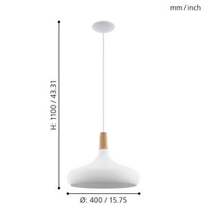 Hanglamp Sabinar III staal - 1 lichtbron - Wit